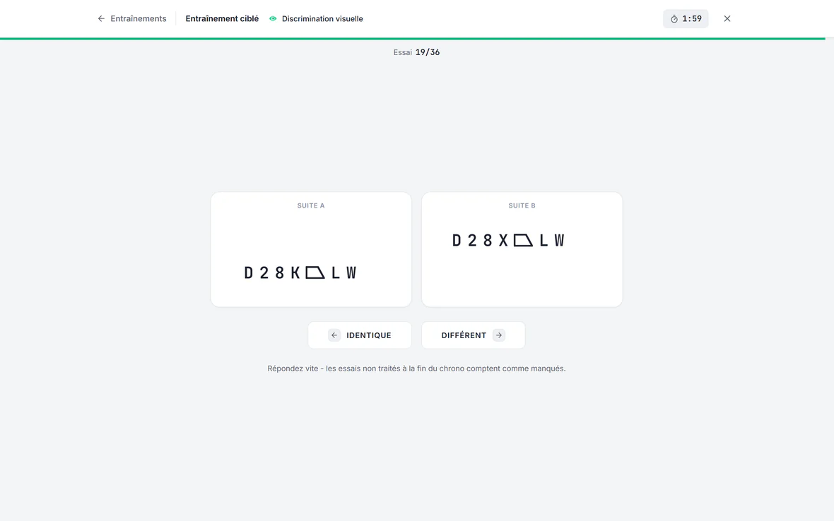 Exercice de Discrimination visuelle : deux suites de signes à comparer
