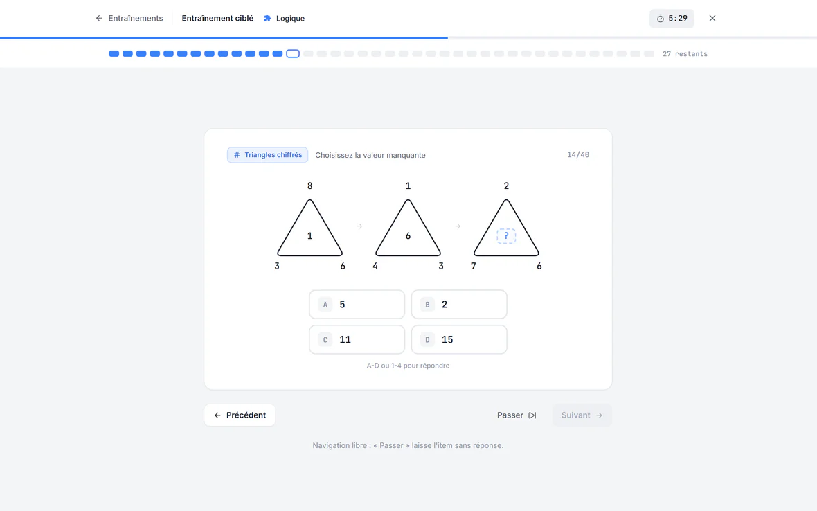 Exercice de triangles chiffrés en cours
